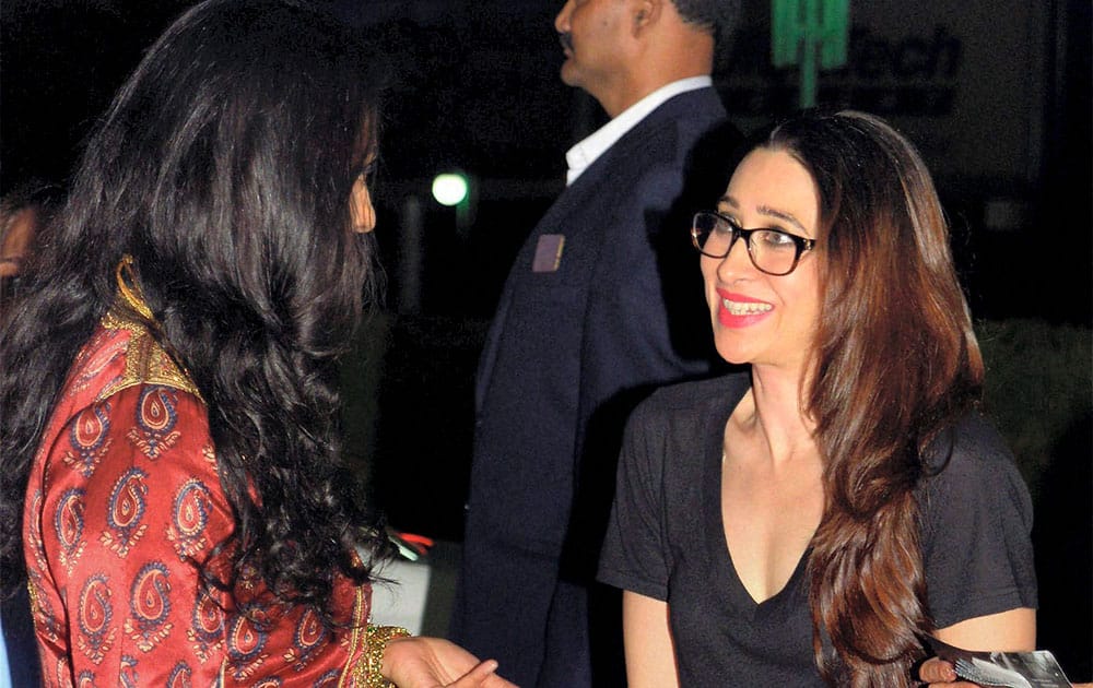 Bollywood actress Karisma Kapoor leaves after attending Nita Ambani's 50th birthday party in Jodhpur.