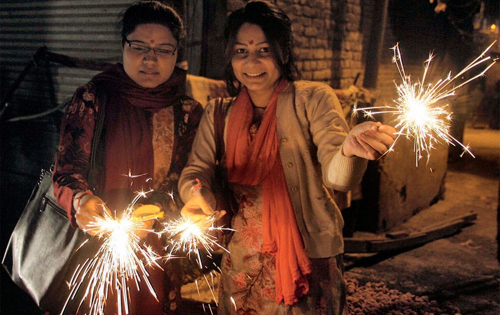 Young Girls celebrating Diwali,in Srinagar.