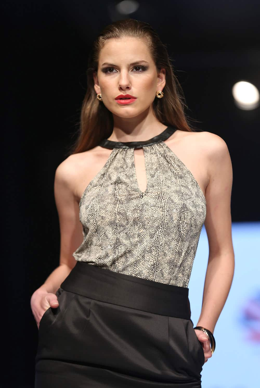 A model wears a creation by Peru's ETC Women during Lima Fashion Week Spring/Summer collections in Lima.