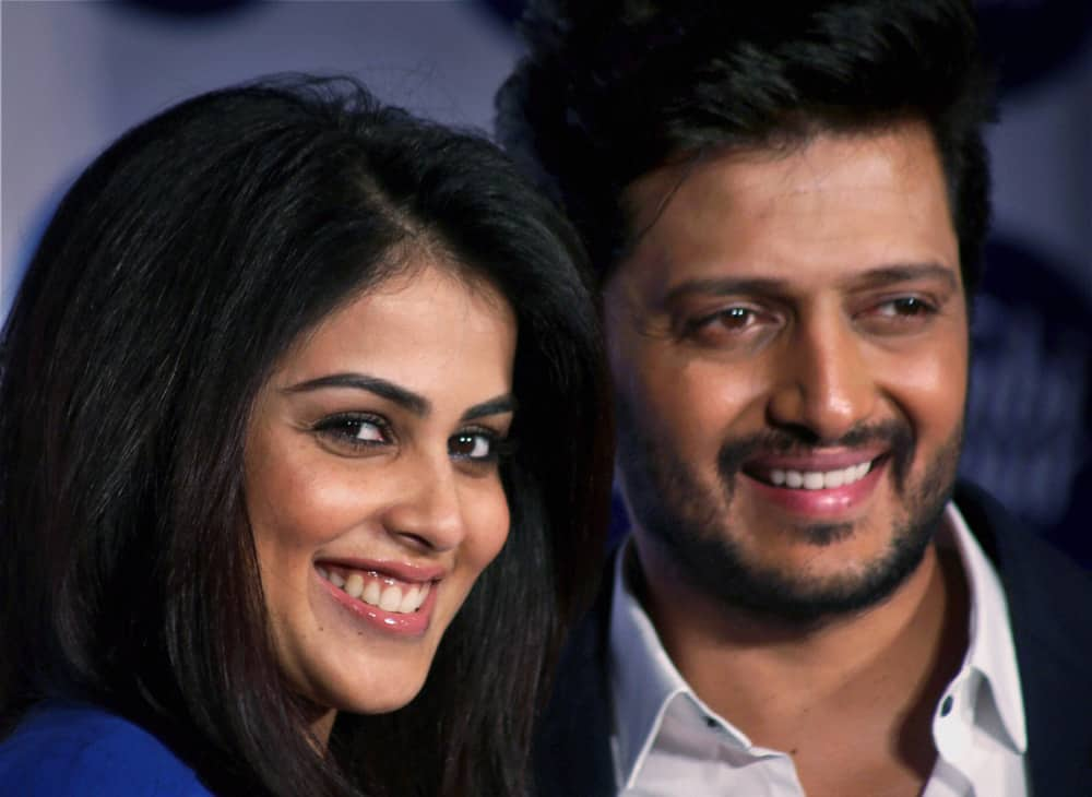 Riteish Deshmukh and Genelia D'Souza at a promotional event in Mumbai.