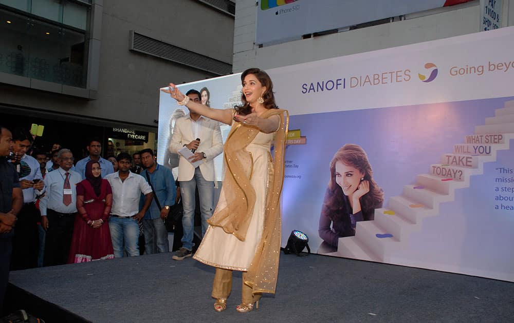 Bollywood actor Madhuri Dixit Nene performs during the launch of diabetes campaign 'What Step Will You Take Today' in Mumbai. Pic Courtesy: DNA