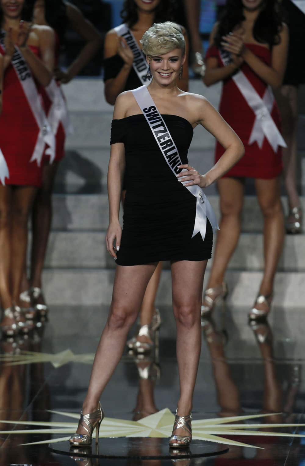 Miss Switzerland Dominique Rinerknecht participates in the final of the 2013 Miss Universe pageant in Moscow.