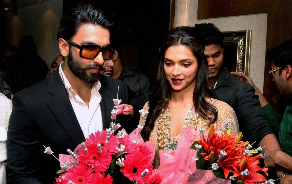 Bollywood actors Ranveer Singh and Deepika Padukone during the promotion of their upcoming film Ram-Leela in Kolkata.