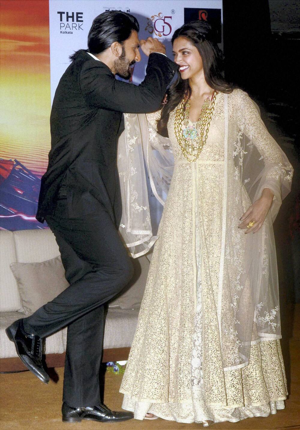 Deepika Padukone and Ranveer Singh during the promotion of their upcoming film Ram-leela in Kolkata.