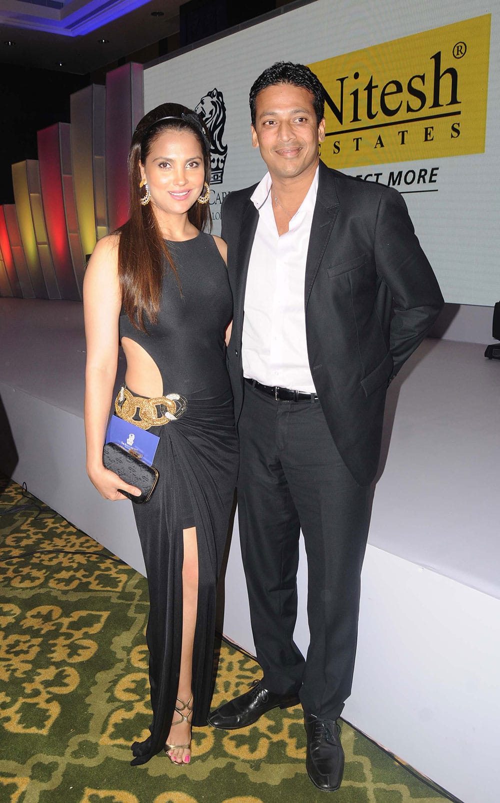 Lara Dutta (L) and Mahesh Bhupathi (R) during the opening party of Ritz-Carlton at Nay hotel in Bangalore. Pic Courtesy: DNA