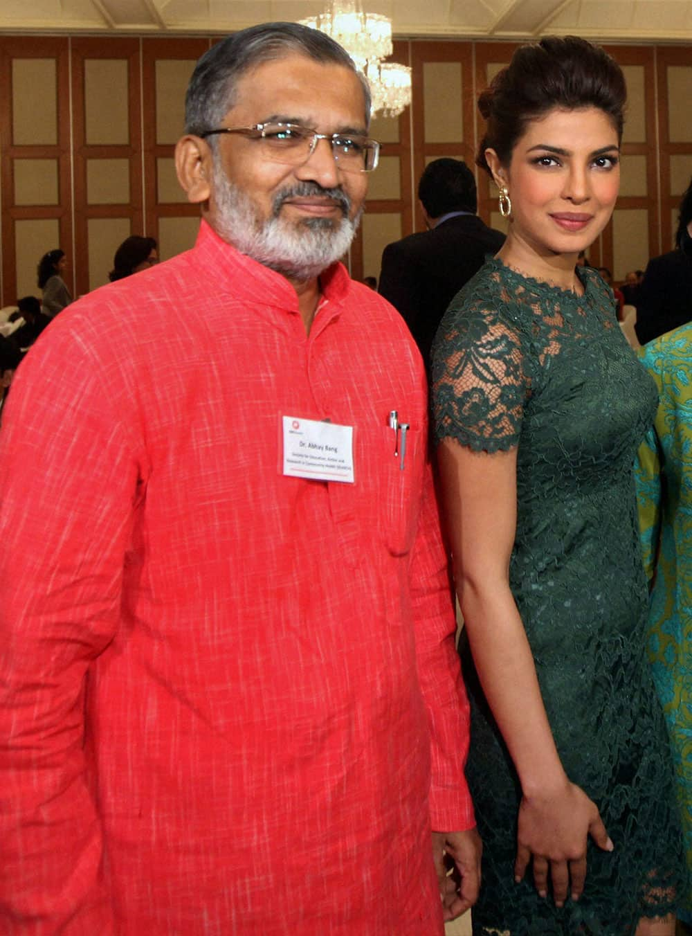 Social activist Abhay Bang with Bollywood actress Priyanka Chopra during 'Reaching the Health Millennium Goals: The Critical Role of India’s Business Sector' session in Mumbai.