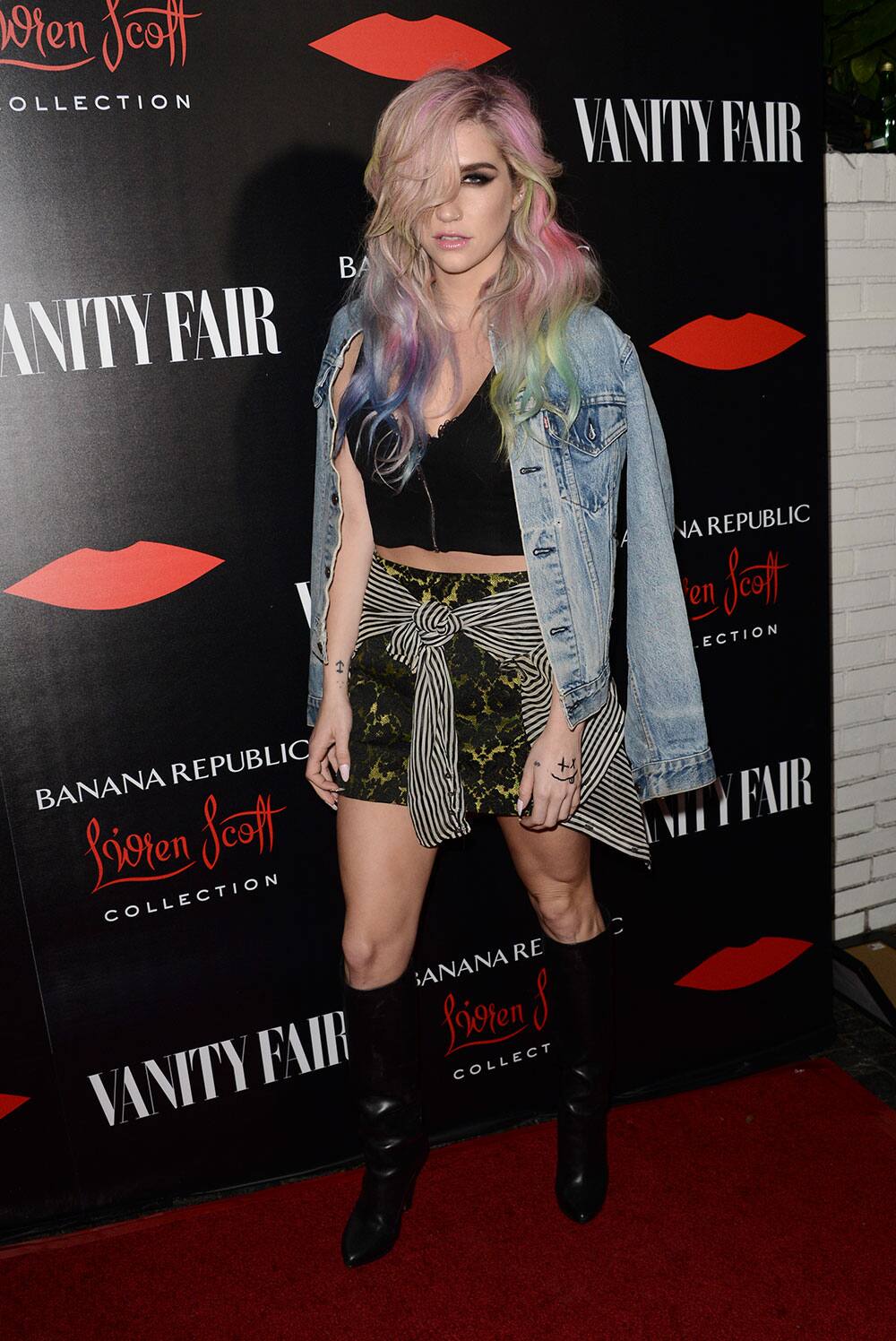 Singer Kesha arrives at the Banana Republic L'Wren Scott Collection launch party at the Chateau Marmont in West Hollywood, Calif.