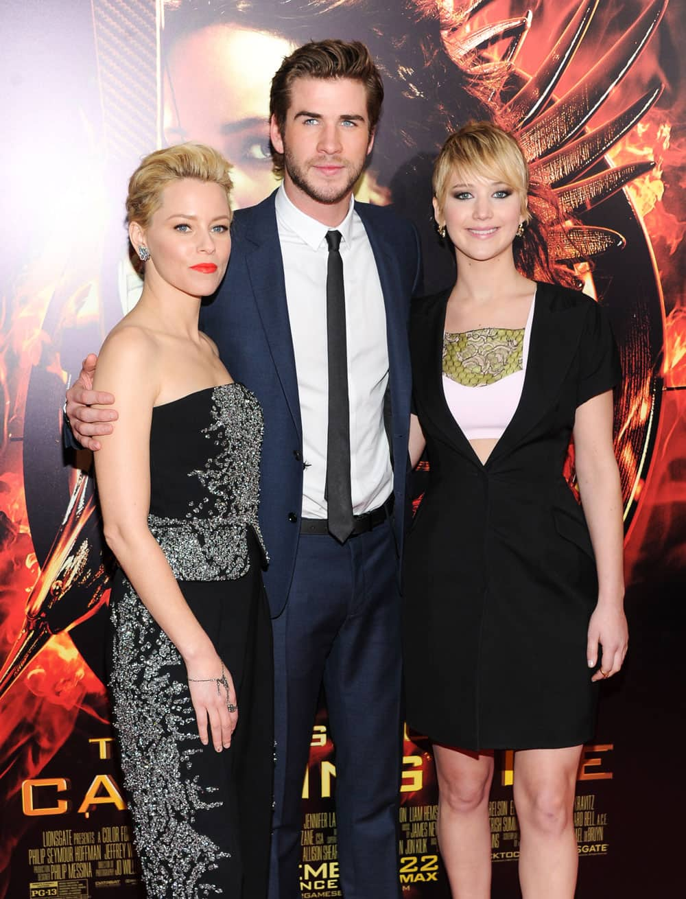 Actors Elizabeth Banks, Liam Hemsworth and Jennifer Lawrence attend a special screening of 