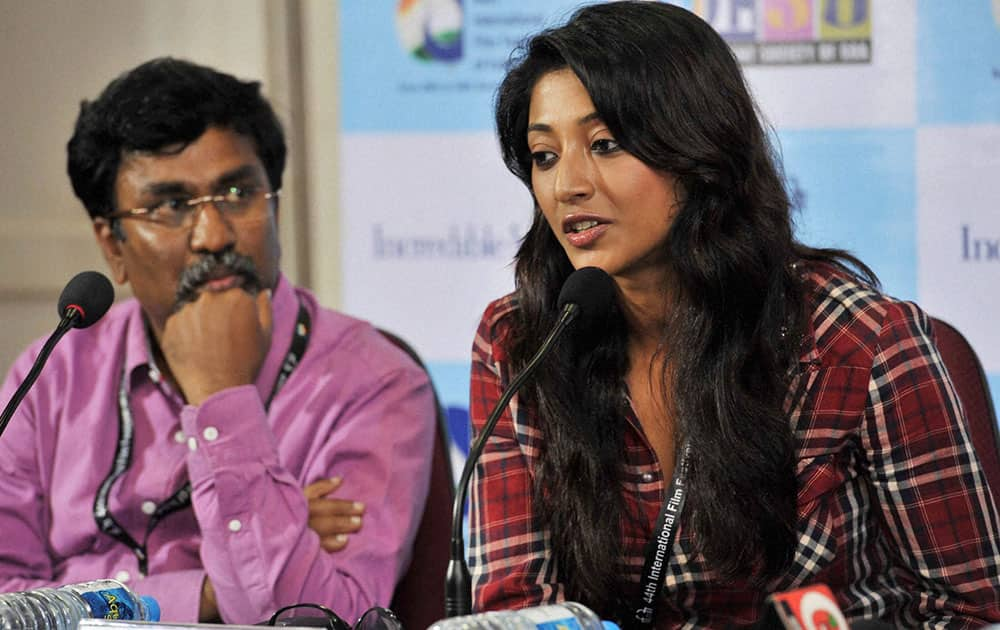 Bengali actress Paoli Dam interacts with media at the 44th India International Film Festival of India (IFFI-2013), in Panaji, Goa.