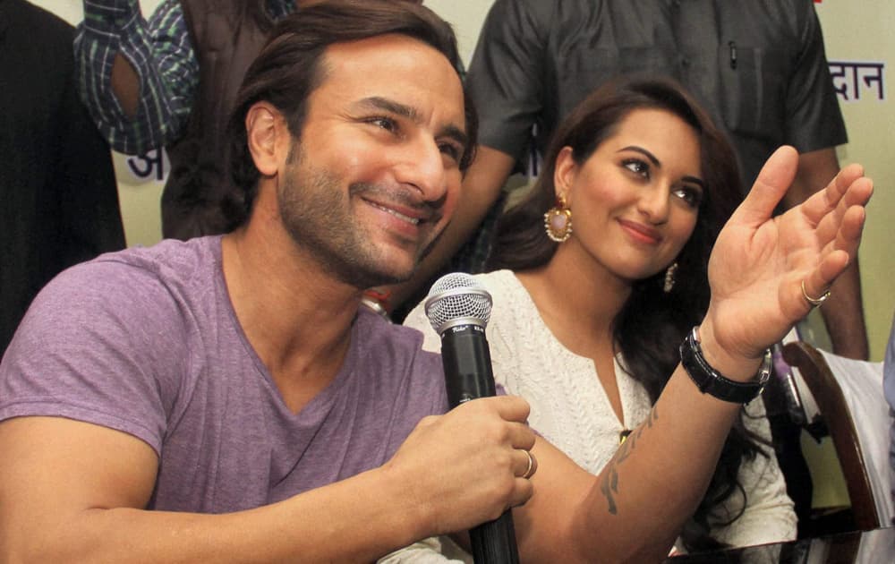 Saif Ali Khan with Sonakshi Sinha with at a voting awareness campaign in New Delhi.