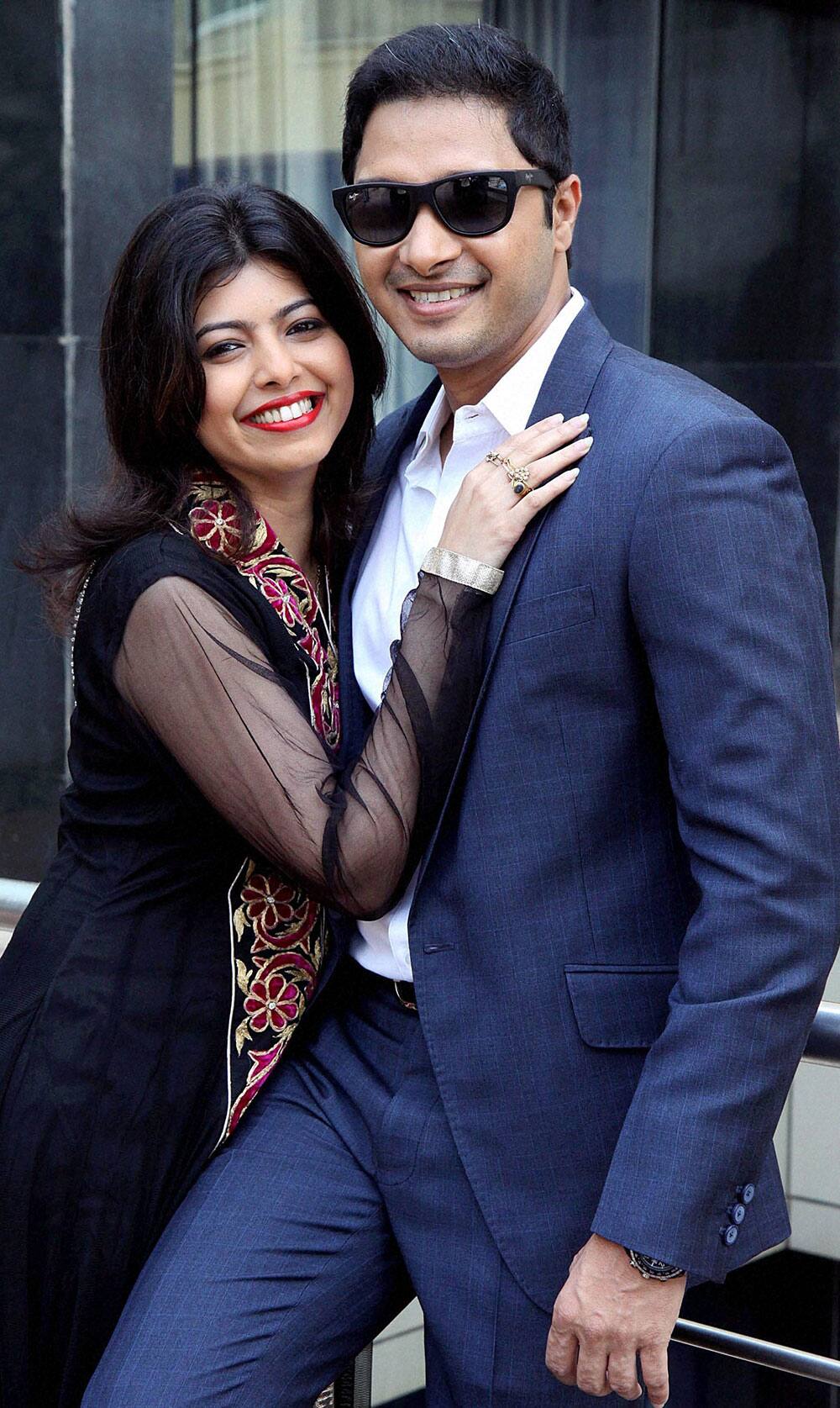 Actor Shreyas Talpade and wife Deepti Talpade pose at an event in Mumbai.