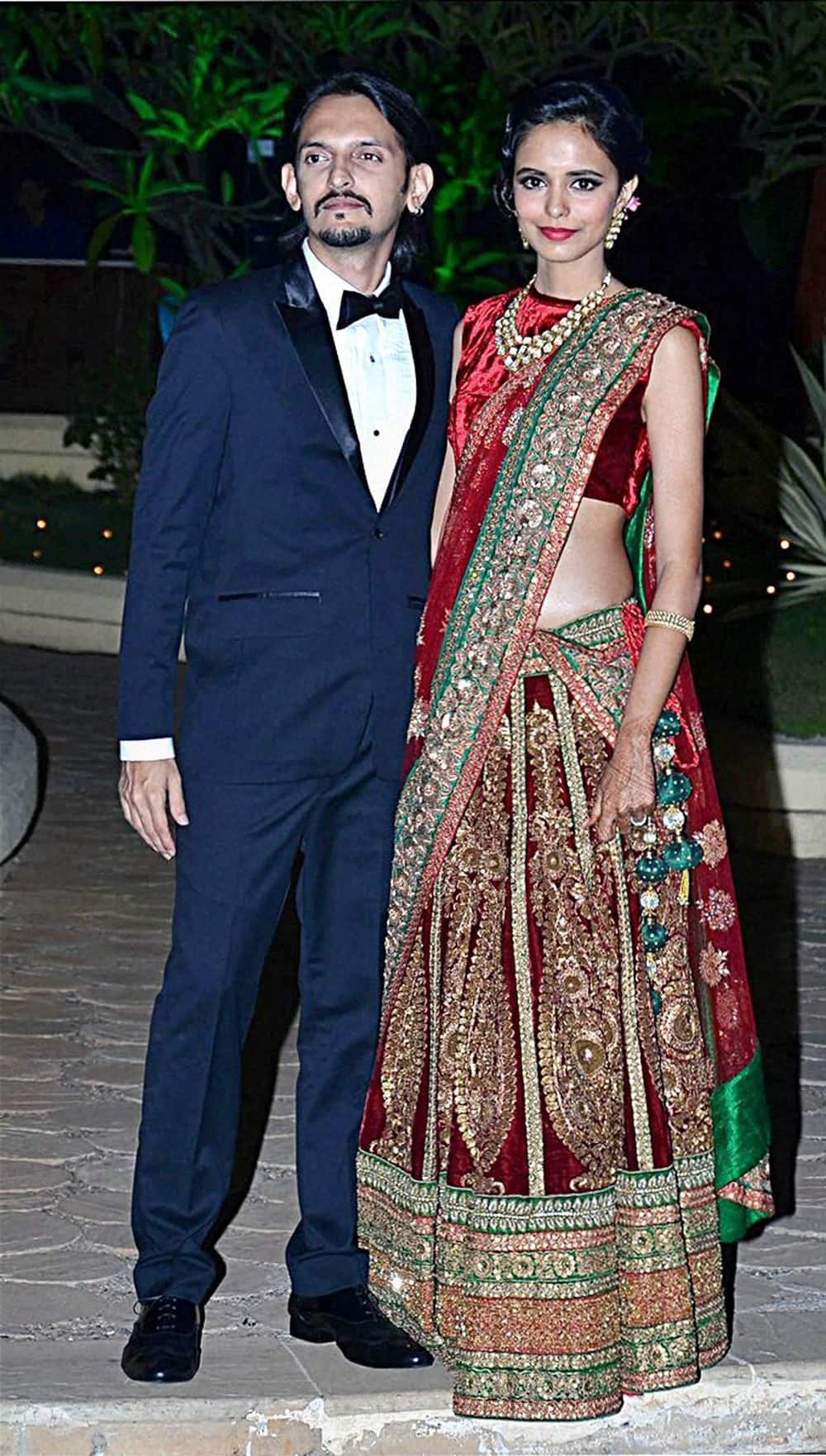 Mahesh Bhatt's son Vishesh Bhatt and his wife during their wedding reception in Mumbai.