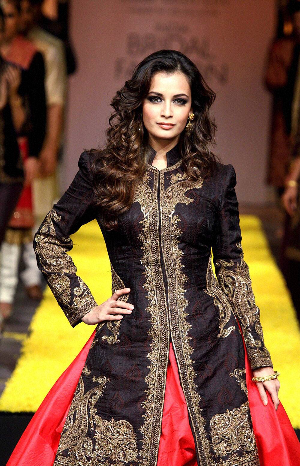 Bollywood actress Dia Mirza at the ramp during the India Bridal Fashion Week 2013 in Mumbai.