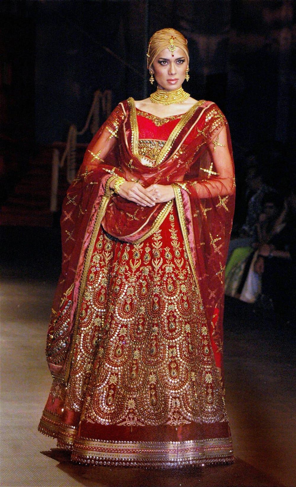 A model walks the ramp at the India Bridal Fashion Week in Mumbai.