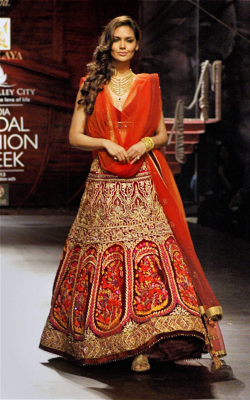 Bollywood actress Esha Gupta walks the ramp at the India Bridal Fashion Week in Mumbai.