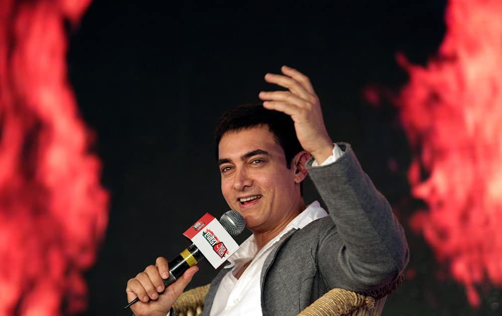 Bollywood actor Aamir Khan speaks at 'Agenda Aaj Tak,' a debate and discussion event organized by Indian Television Channel 'Aaj Tak' in New Delhi.