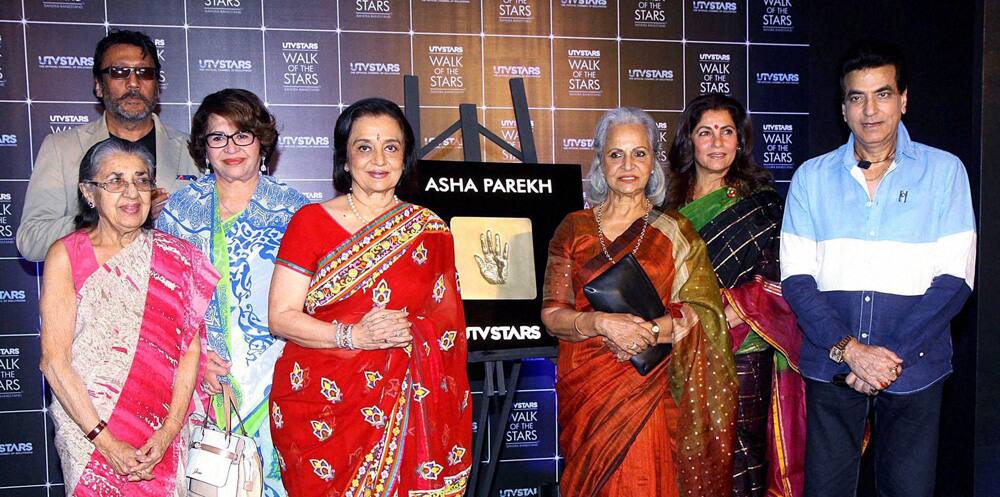 Bollywood veteran actors Dimple Kapadia, Waheeda Rehman, Shammiji, Jackie Shroff, Jeetendra, Helen at the unveiling of Asha Parekh's hand imprint launch by UTV STARS' Walk of the Stars in Mumbai.