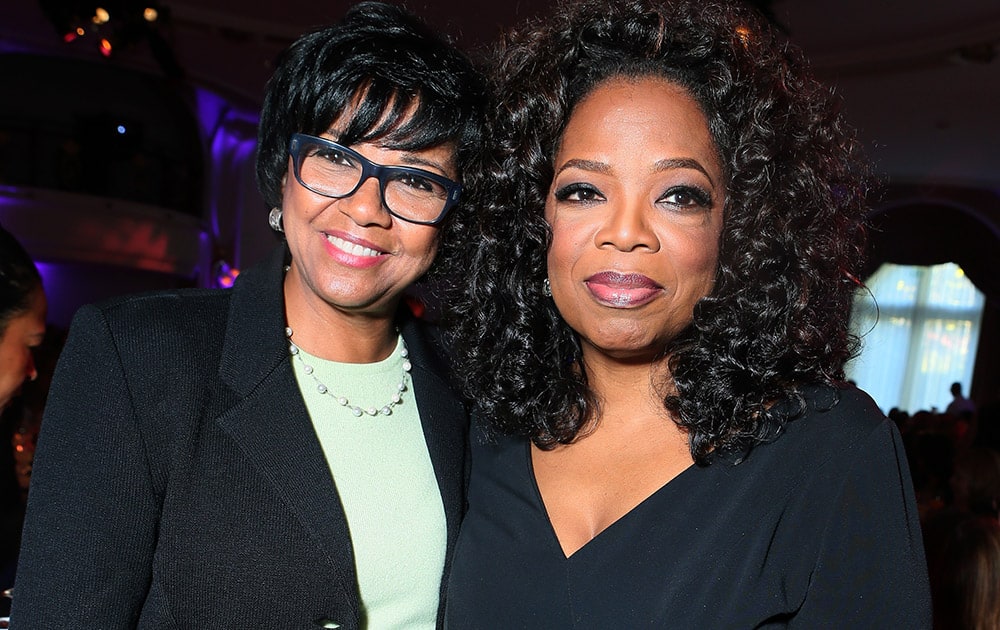 Cheryl Boone Isaacs, left, President, The Film Academy and Oprah WInfrey attend The Hollywood Reporter's celebration of power 100 women in entertainment breakfast in Beverly Hills, Calif.