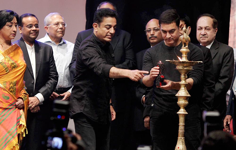 Actors Aamir Khan, Kamal Hassan and others at the inauguration of 11th Chennai International Film Festival, in Chennai.