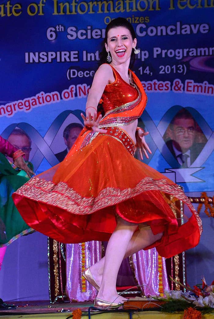 Polish born Bollywood Actor Claudia Ciesla performs at a cultural programme at IIT Allahabad.