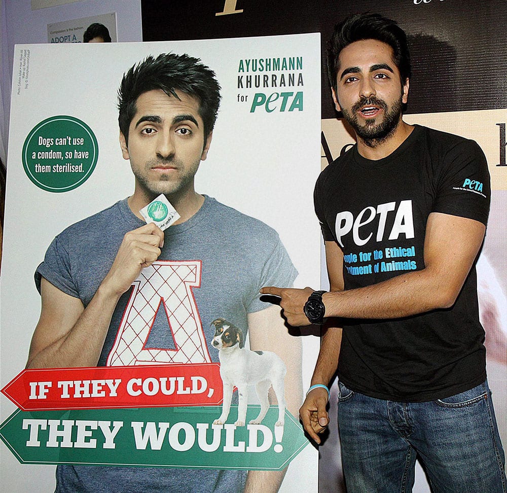 Bollywood actor Ayushmann Khurrana poses during the launch of PETA & Sins at India Resort Fashion Week 2013 in Mumbai.