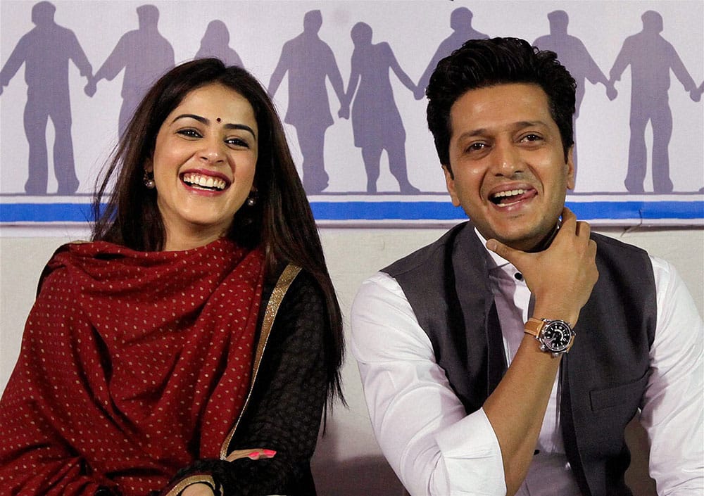 Bollywood actor Ritesh Deshmukh with wife Genelia Deshmukh at the manifesto launch of NSUI (National Students' Union of India) in Mumbai.