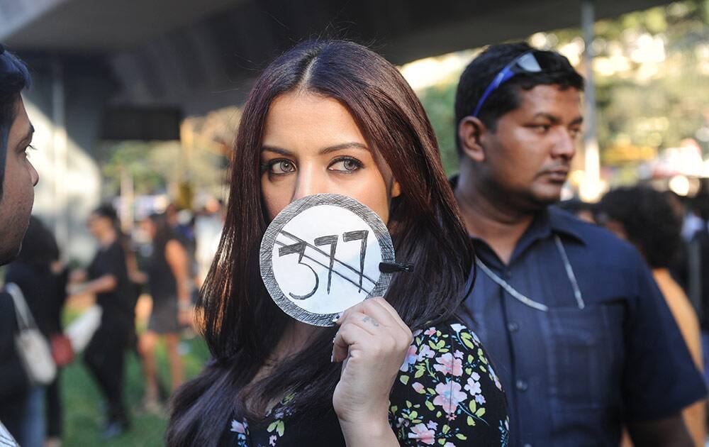 Actress Celina Jaitley at a protest against the Supreme Court’s ruling on homosexuality, at Matunga. Pic Courtesy: DNA