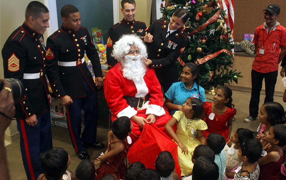 US Defence personnel celebrate Christmas with underprivileged children at US Consulate in Mumbai.