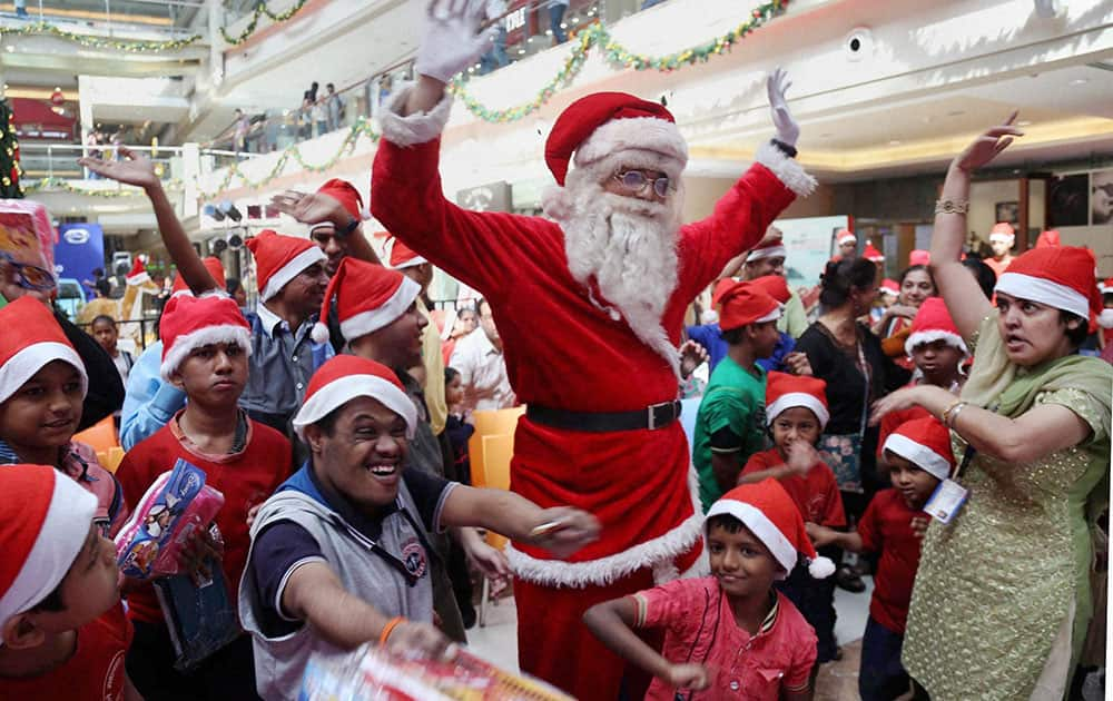 Special children celebrating Christmas with a Santa Claus in Thane, Mumbai.