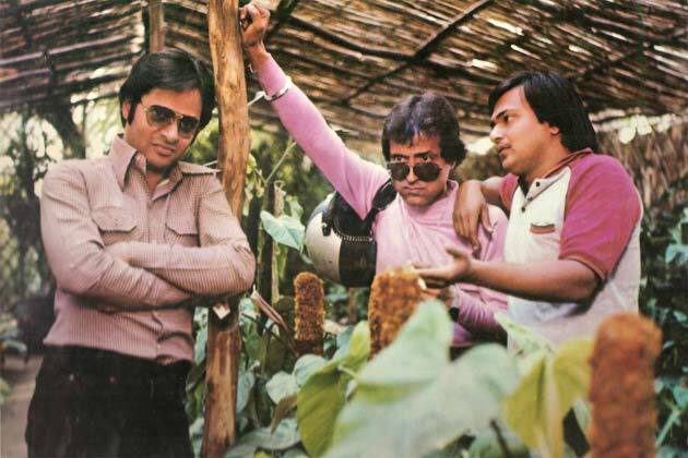 Farooq Sheikh, Rakesh Bedi and Ravi Baswani in a still from the movie.