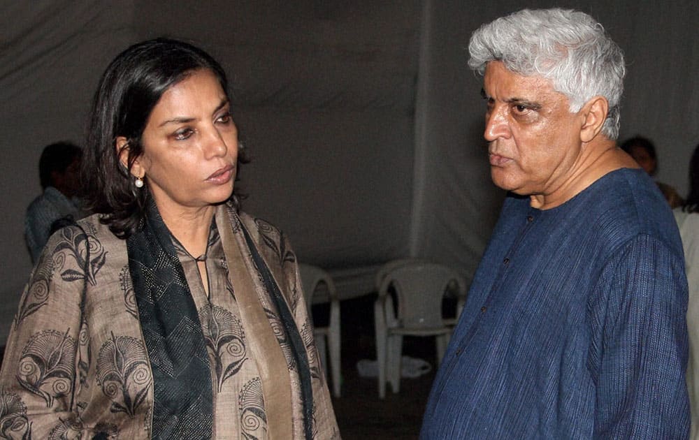 Actor Shabana Azmi and Javed Akhtar attend funeral of actor Farooq Shaikh in Mumbai.