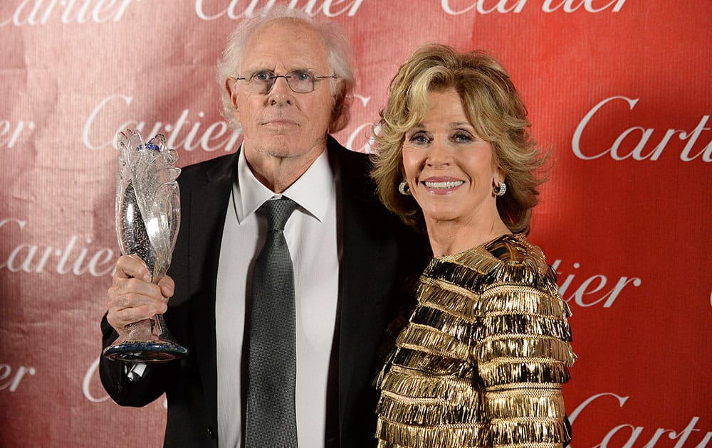 Bruce Dern, left, and Jane Fonda pose backstage at the Palm Springs International Film Festival Awards Gala at the Palm Springs Convention Center.