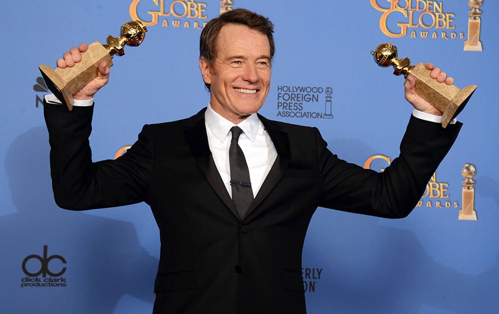 Bryan Cranston poses in the press room with the award for best TV series - drama for