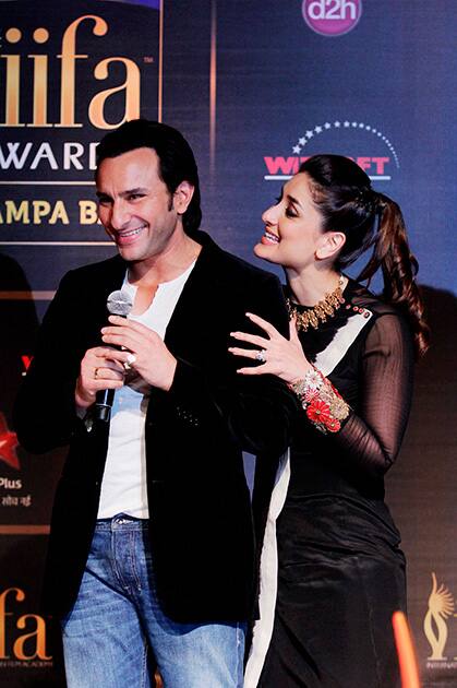 Saif Ali Khan and Kareena Kapoor Khan at a press interaction for the 5th IIFA Weekend and Awards 2014, in Mumbai.