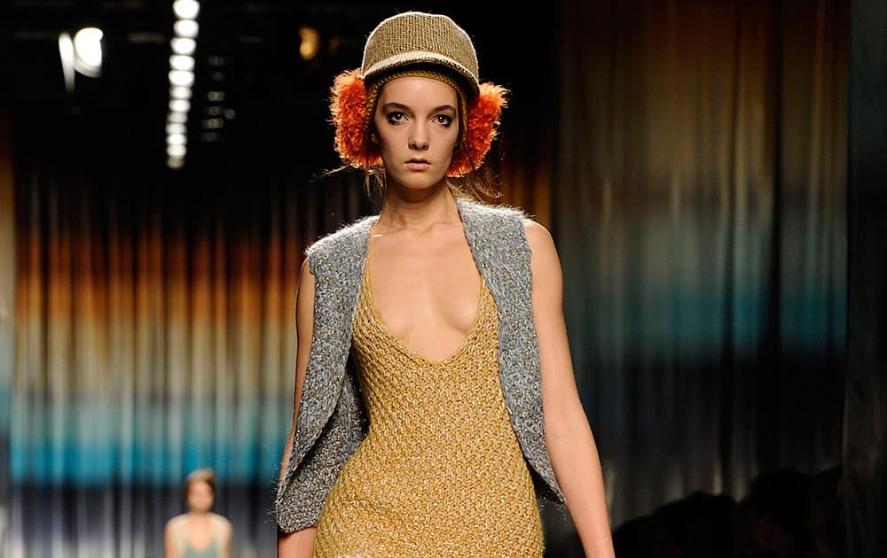 A model wears a creation for Missoni women's Fall-Winter 2014-15 collection, part of the Milan Fashion Week.