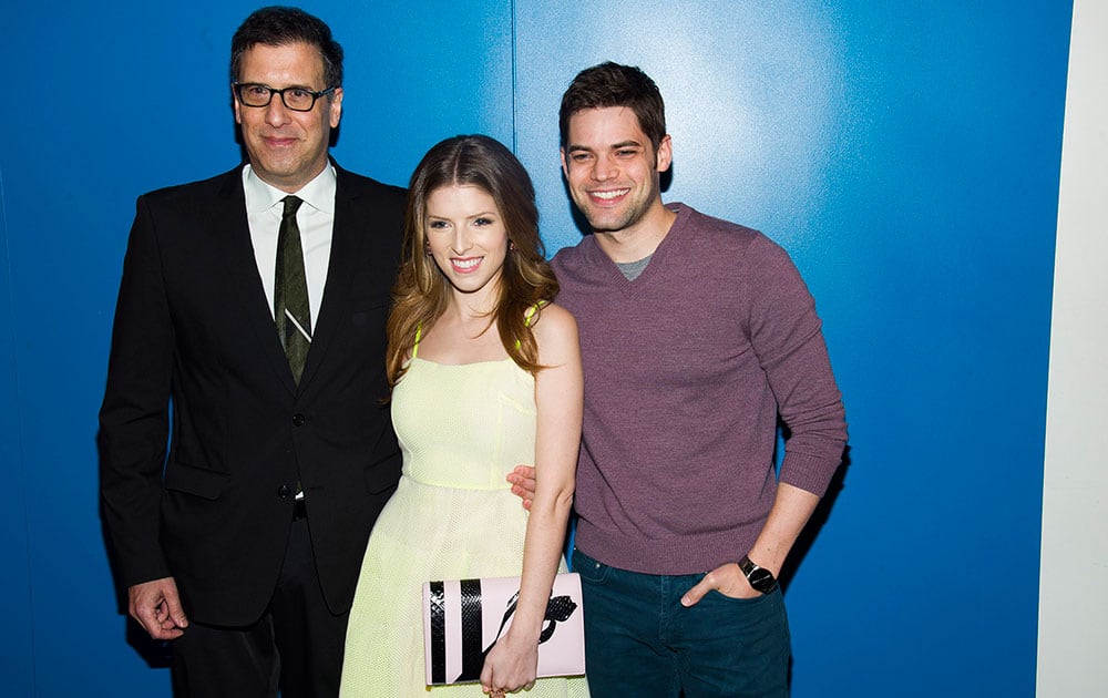 From left, Richard LaGravenese, Anna Kendrick and Jeremy Jordan attend a screening of `The Last Five Years` in New York.