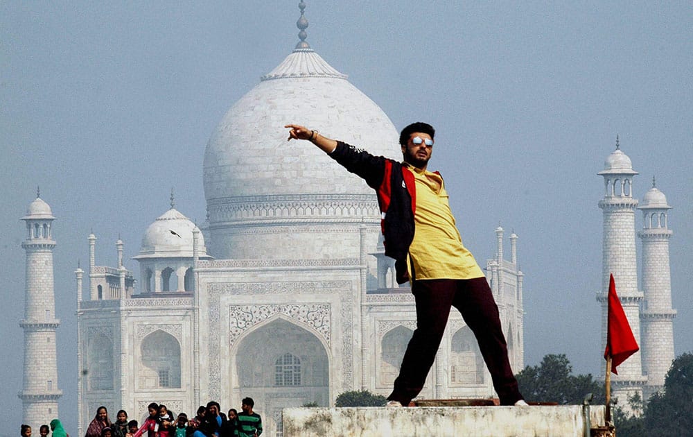 Bollywood actor Arjun Kapoor during shooting of a film at Taj Mahal in Agra.