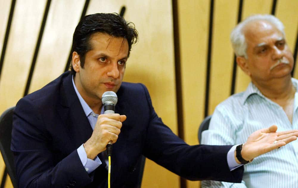 Actor Fardeen Khan and Producer Ramesh Sippy during a press conference in Mumbai.