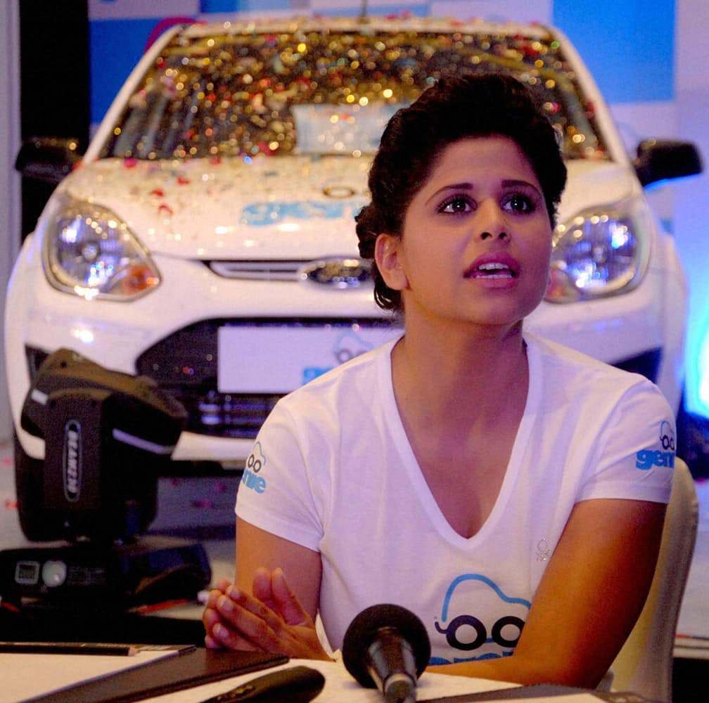 Marathi actress Sai Tamhankar during the launch of MERU Cab.