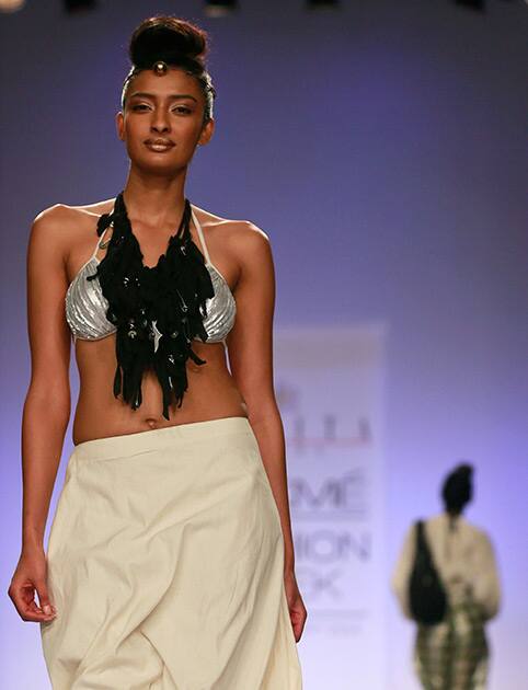 A model displays a creation by Asmita Marwa during the Lakme Fashion Week in Mumbai.