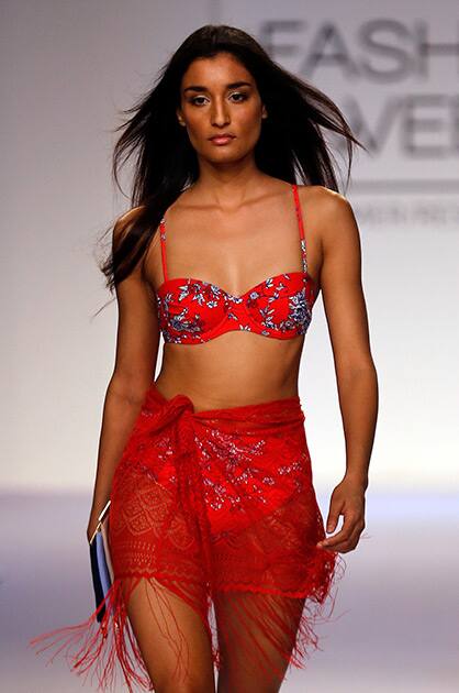 A model displays a creation by Dorothy Perkins during the Lakme Fashion Week in Mumbai.