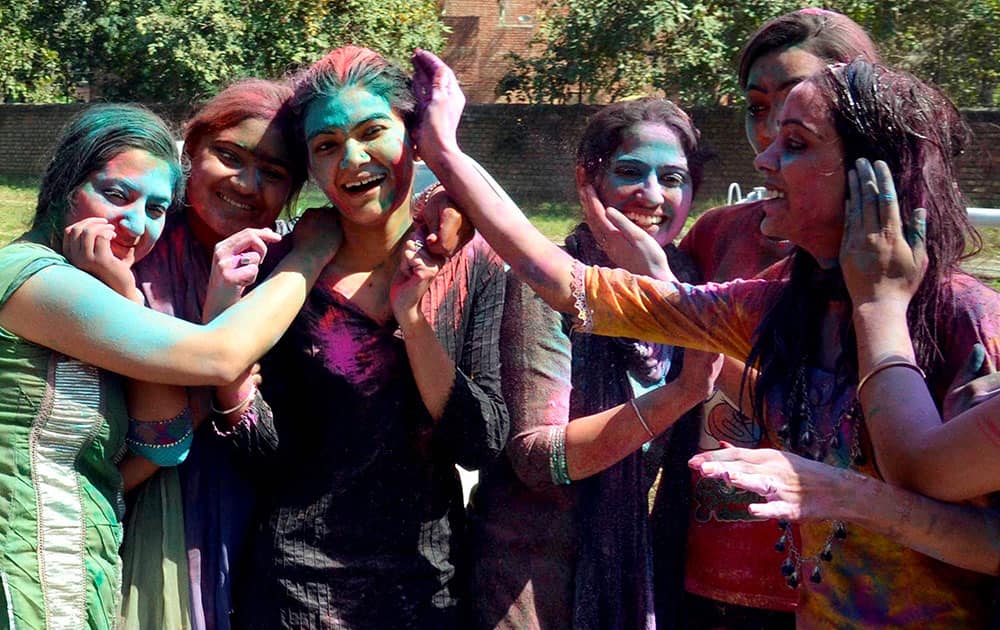 University students playing Holi in Amritsar.