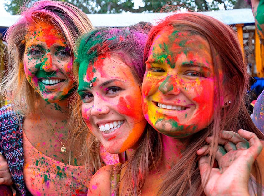 Foreign tourists during a Holi celebration in Jaipur.