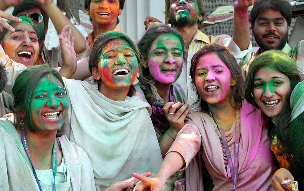 Collage student celebrating holi in Lucknow.