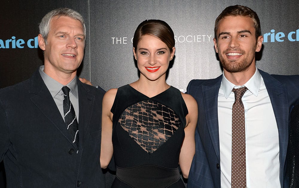 Director Neil Burger, actress Shailene Woodley and actor Theo James attend a special screening of 'Divergent' hosted by Marie Claire and The Cinema Society at Hearst Tower, in New York.