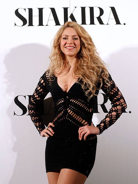 Colombian singer Shakira poses during during the presentation of her new album 'Shakira' in Barcelona, Spain.