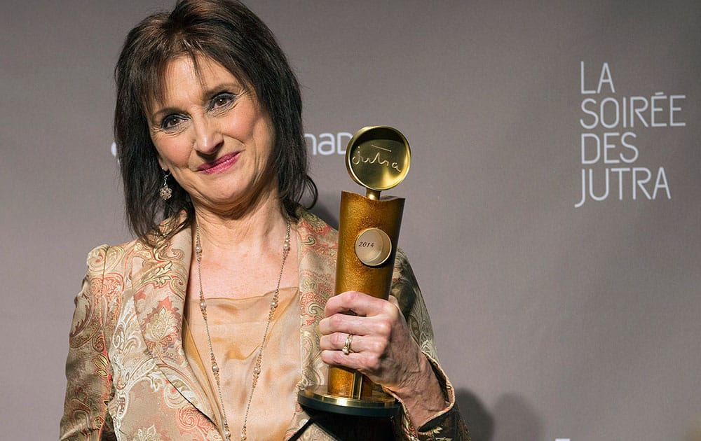 Best Actress winner Pierrette Robitaille holds her trophy backstage at the 16th Soiree des Prix Jutra in Montreal.