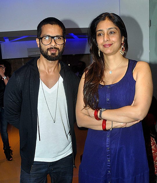 Shahid Kapoor with actress Tabu during the special screening of the Tamil film Inam in Mumbai.