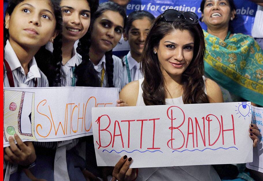 Bollywood actress Raveena Tandon during an Earth Hour event in Mumbai.