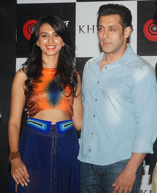 Bollywood actors Salman Khan with Simer Motiani at music launch of a film in Mumbai.